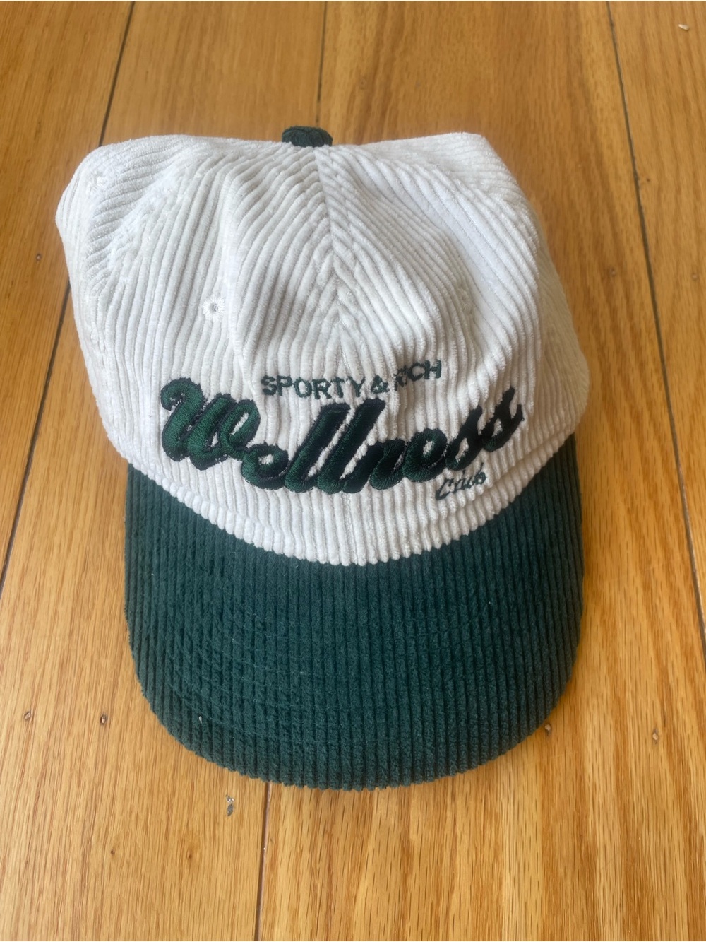 Sporty & Rich Two-Tone Corduroy Wellness Cap - White & Dark Green